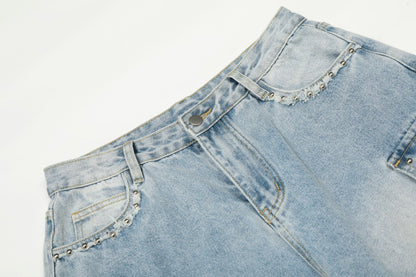 Rhinestone Studded High-Waist Wide Leg Denim Jeans WN27911