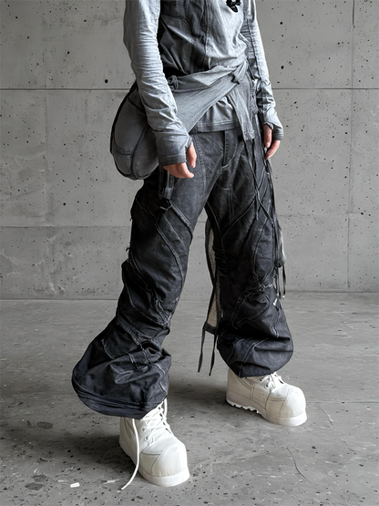Deconstructed Washed Wide Leg Cargo Pants WN21994