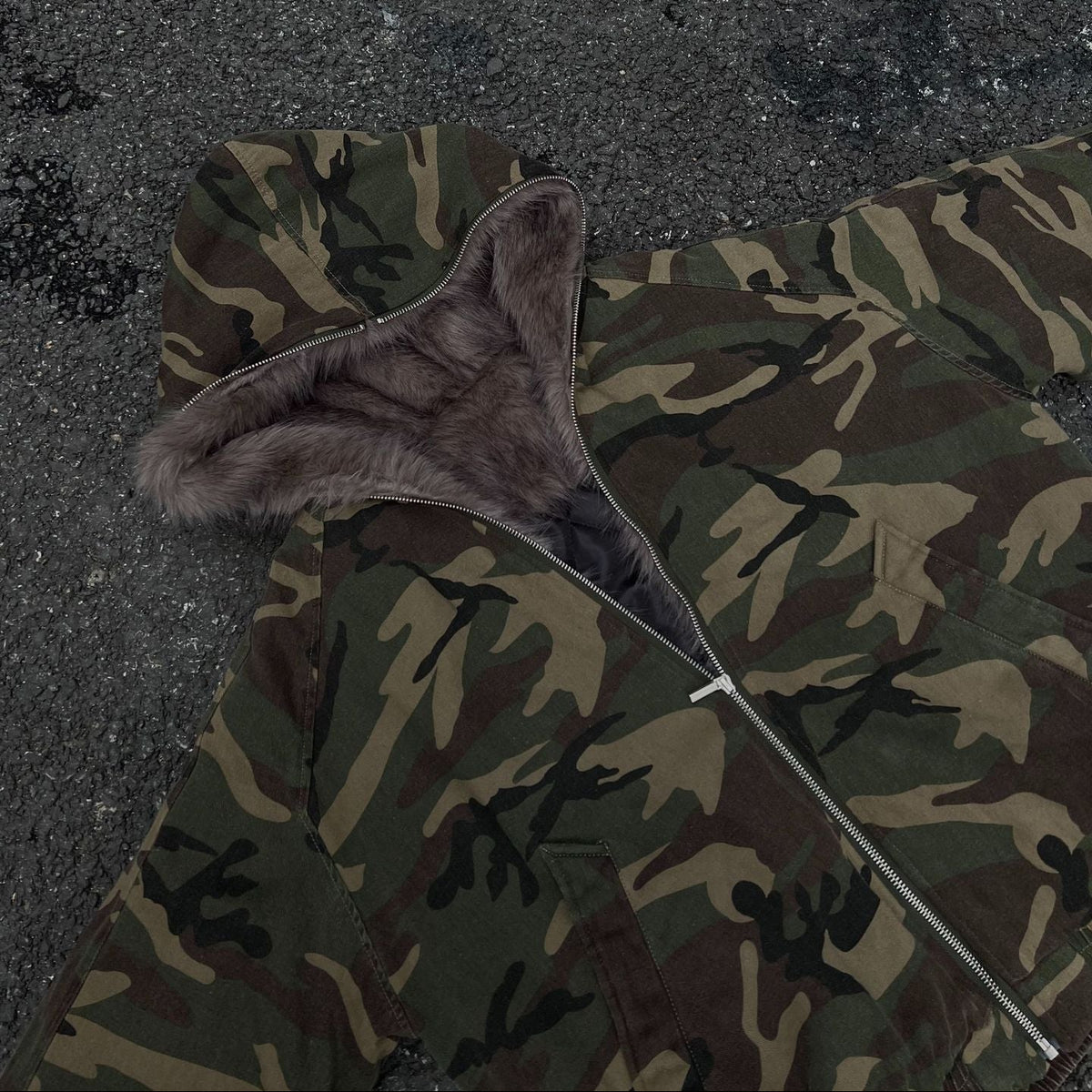 Camouflage Fake Fur Collar Hooded Puffer Jacket WN28044