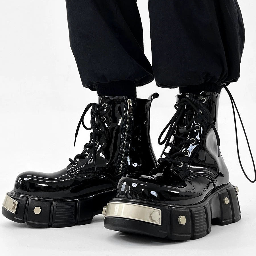 Chunky Sole Zipper Design High-Top Leather Boots WN19175