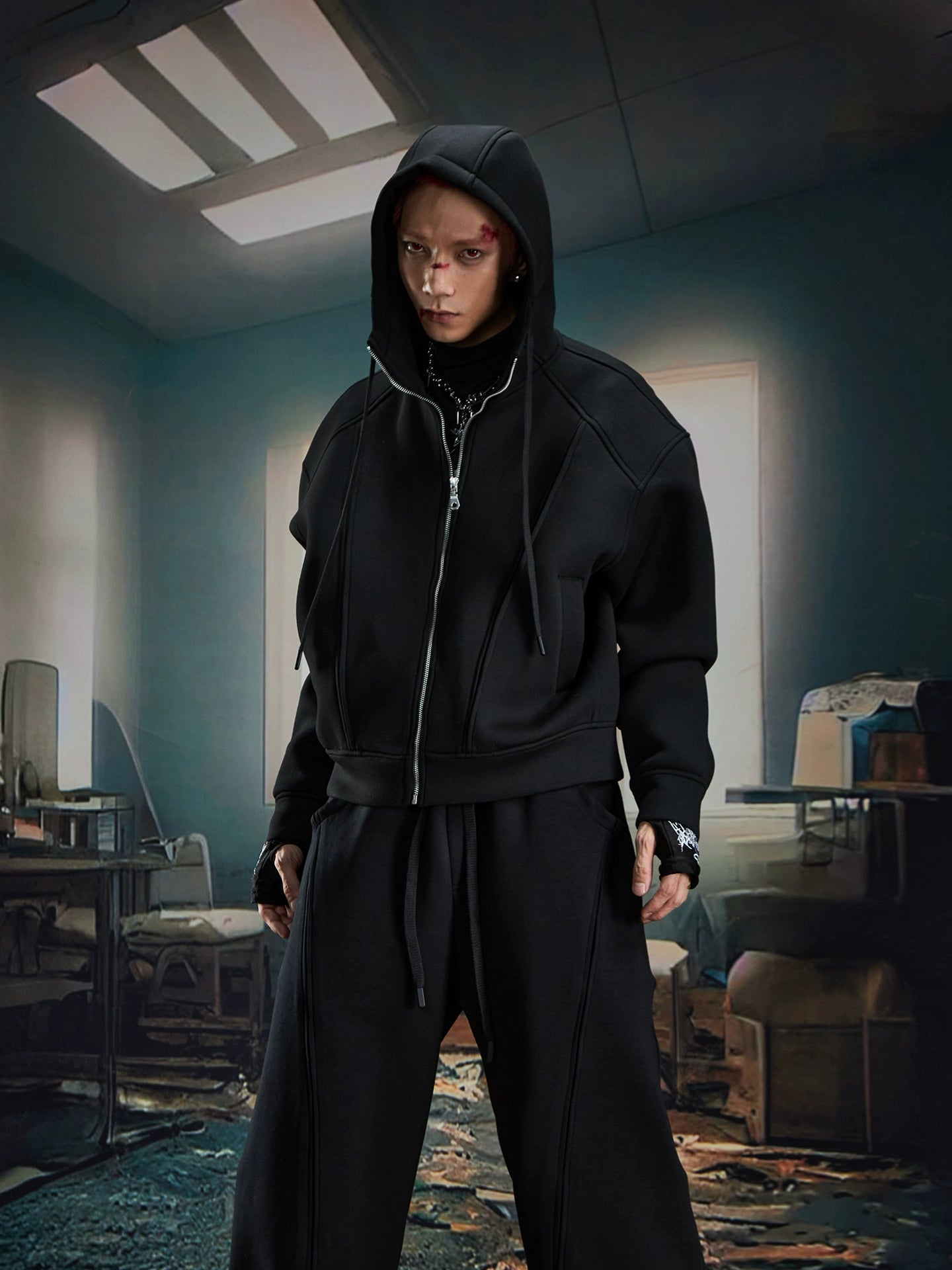 Oversize Simple Zipper Hoodie & Wide Leg Sweatpants Setup WN20581