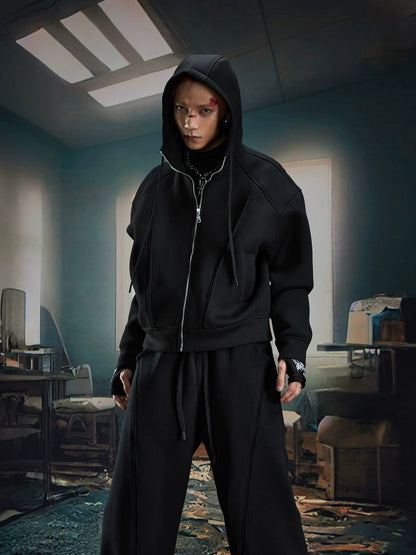 Oversize Simple Zipper Hoodie & Wide Leg Sweatpants Setup WN20581