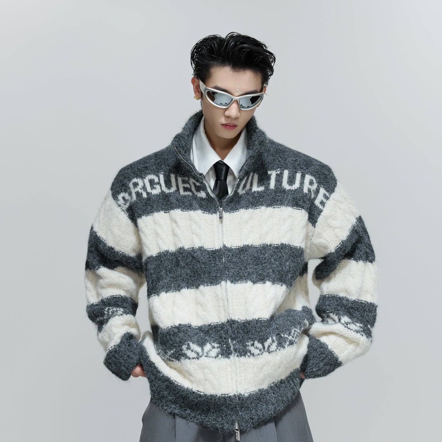 Colorblock Chunky Knit Zipper Cardigan WN21715