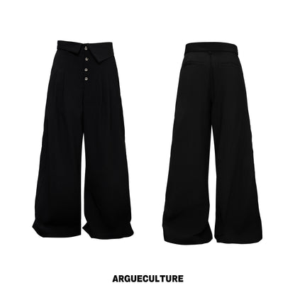 Braided Leather Double-Breasted Shoulder Pad Tailored Jacket & Wide Leg Trousers Setup WN26973