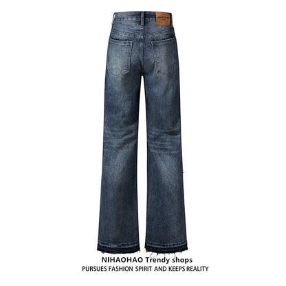 Raw-edge Damage Straight Denim Jeans WN5414