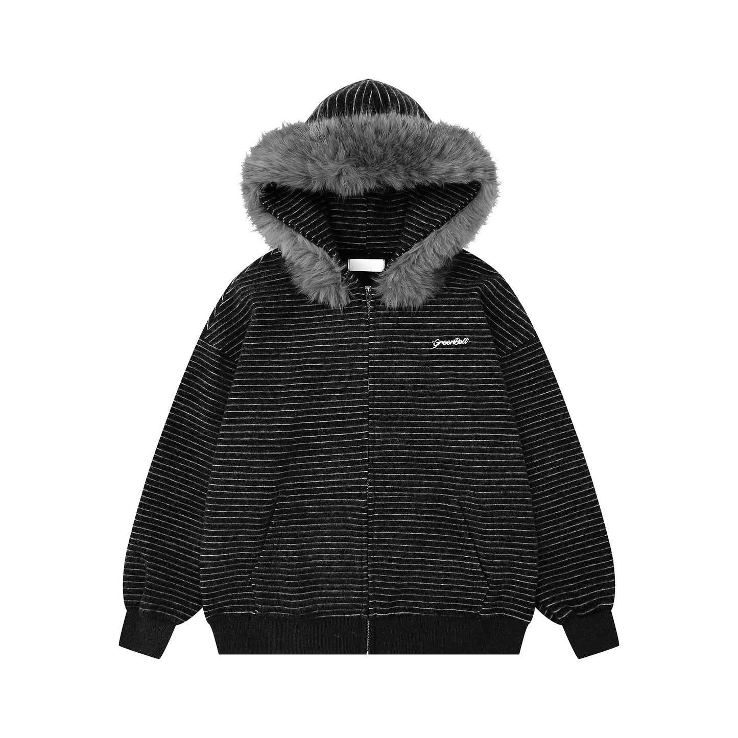 Detachable Fake Fur-Collar Zipper Hooded Jacket WN22120