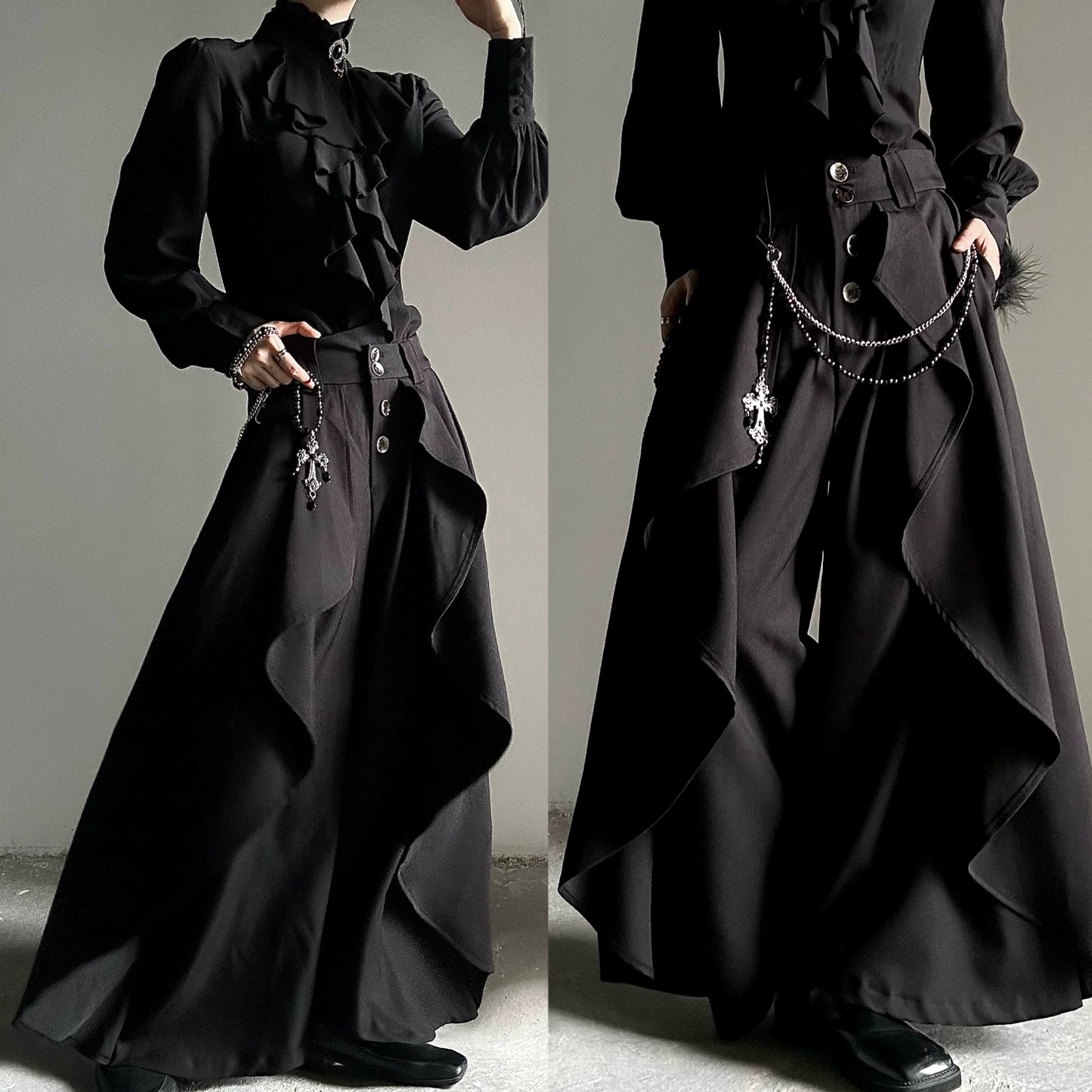 Asymmetric Design Flowy Wide Leg Trousers WN19644