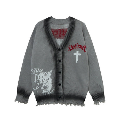 Spray Paint Zipper Damage Knit Cardigan WN21054