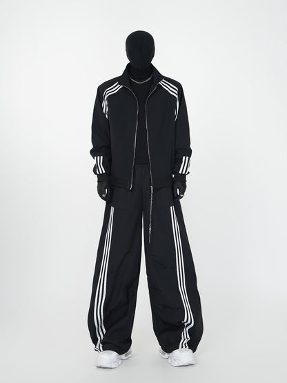 Stripe Line Drawstring Wide Leg Pants WN24136