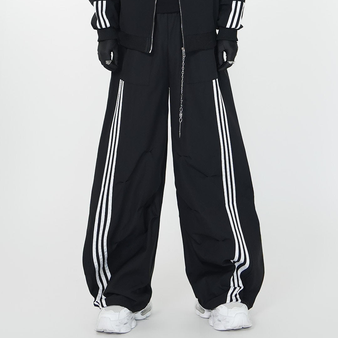 Stripe Line Zipper Jacket & Stripe Line Wide Leg Pants Setup WN24139