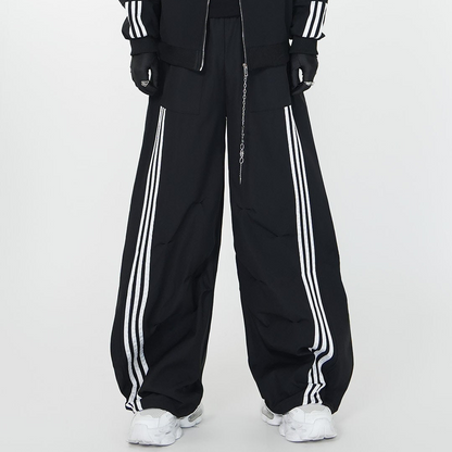 Stripe Line Zipper Jacket & Stripe Line Wide Leg Pants Setup WN24139