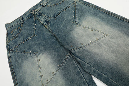Star Patch Rivet Wide Leg Denim Jeans WN25585