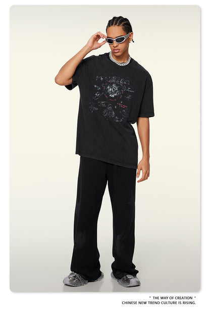 Washed Angel Print Round Neck Short Sleeve T-Shirt WN7833