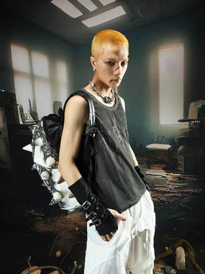 Embroidery Design Washed Dyed Sleeveless T-Shirt WN18436