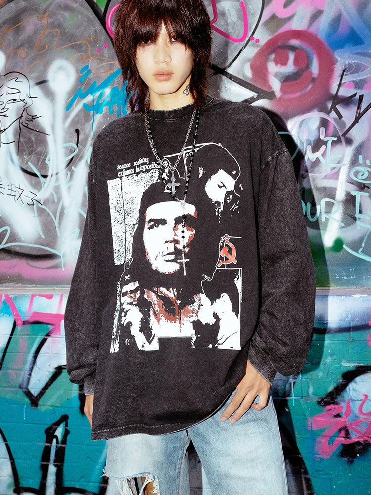 Washed Graphic Print Long Sleeve T-Shirt WN15932