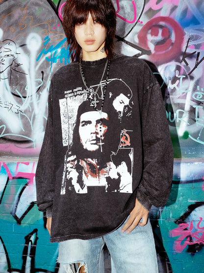 Washed Graphic Print Long Sleeve T-Shirt WN15932