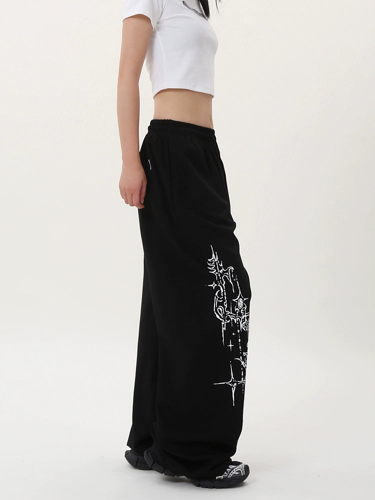 Graphic Design Wide Leg Sporty Pants WN17151