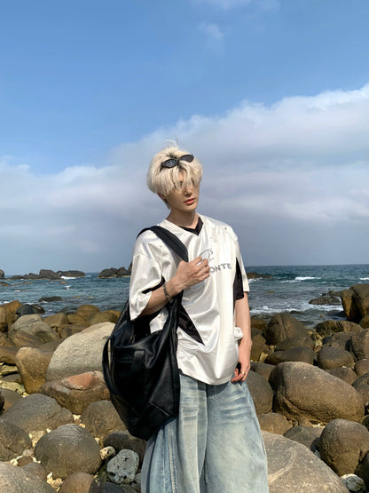 Shiny Satin Mesh Breathable Short Sleeve T-Shirt WN19782