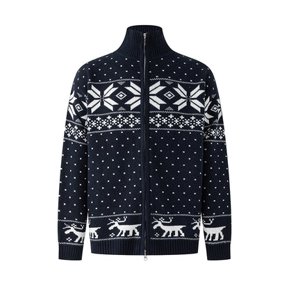 Snowflake Zipper Stand Neck Knit Sweater WN22102