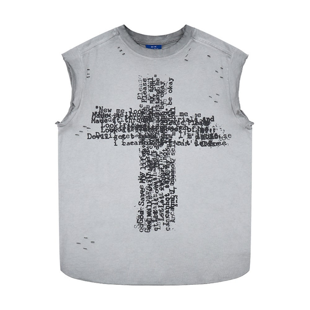 Cross Graphic Damage Sleeveless T-Shirt WN28060