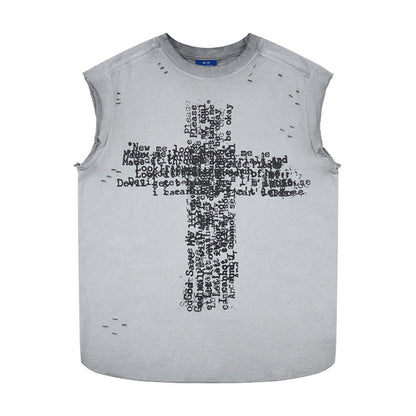 Cross Graphic Damage Sleeveless T-Shirt WN28060