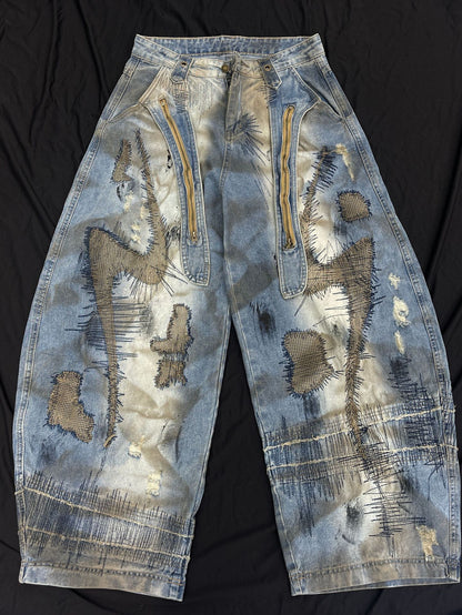 Washed Curved Wide Leg Denim Jeans WN16531