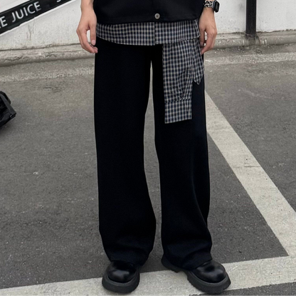 Plaid Layered Knit Vest & Wide Leg Sweatpants Setup WN25332