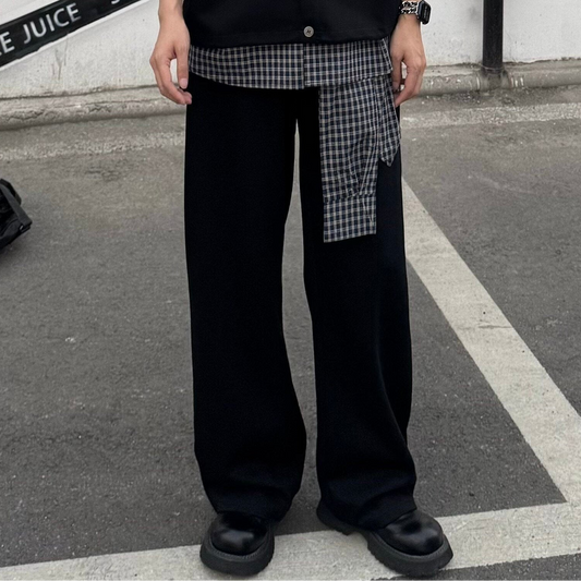 Plaid Layered Knit Vest & Wide Leg Sweatpants Setup WN25332