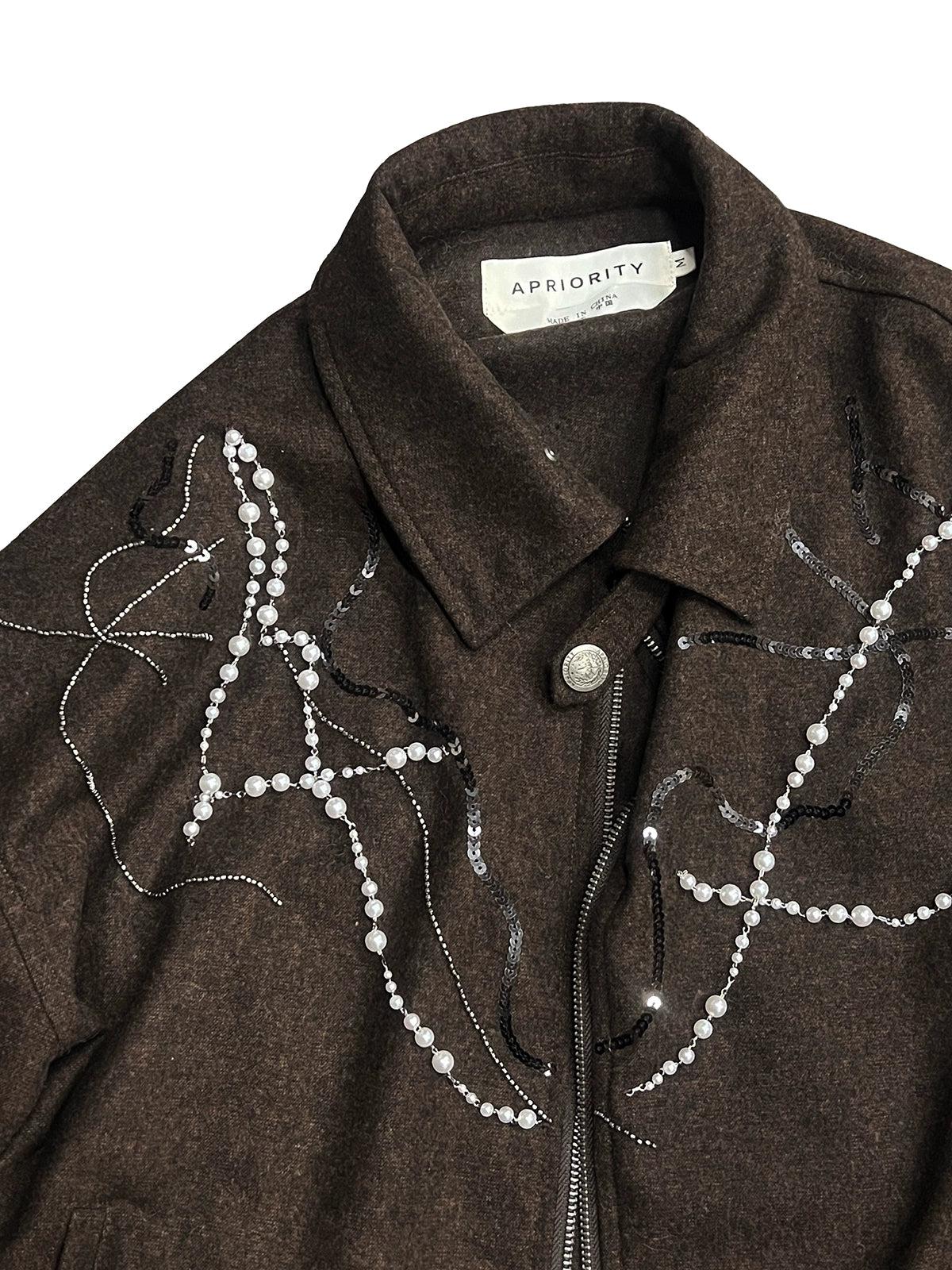 Handcrafted Pearl Chain Harrington Jacket WN18875