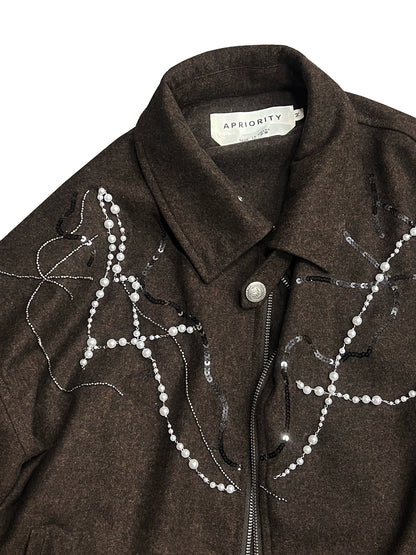Handcrafted Pearl Chain Harrington Jacket WN18875