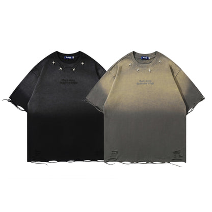 Washed Damage Gradient Short Sleeve T-Shirt WN11219