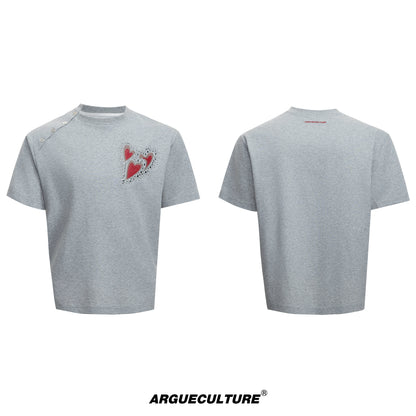 Irregular Neckline Embroidery Rhinestone Short Sleeve T-Shirt WN18374