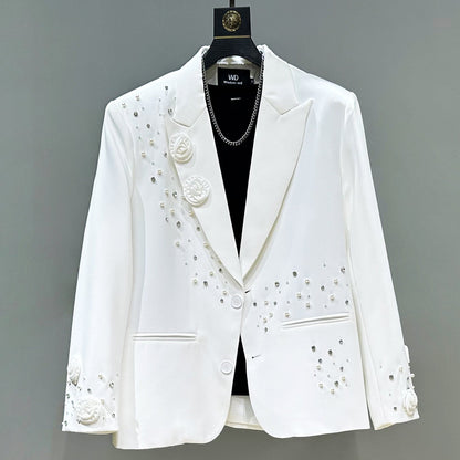 Beaded Rhinestone Tailored Jacket & Flare Trousers Setup WN23870