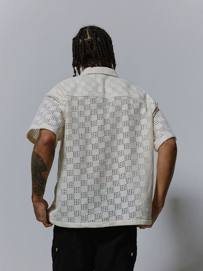 Cutout Cuban-Collar Short Sleeve Shirt WN17477