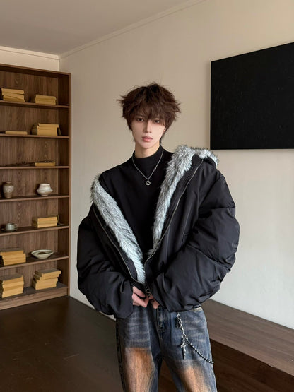 Hooded Fake Fur Collar Oversize Puffer Jacket WN23193