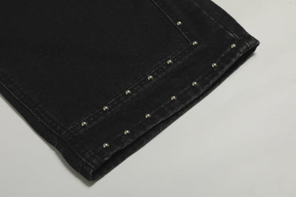 Washed Studs Detail Wide Leg Denim Jeans WN25403