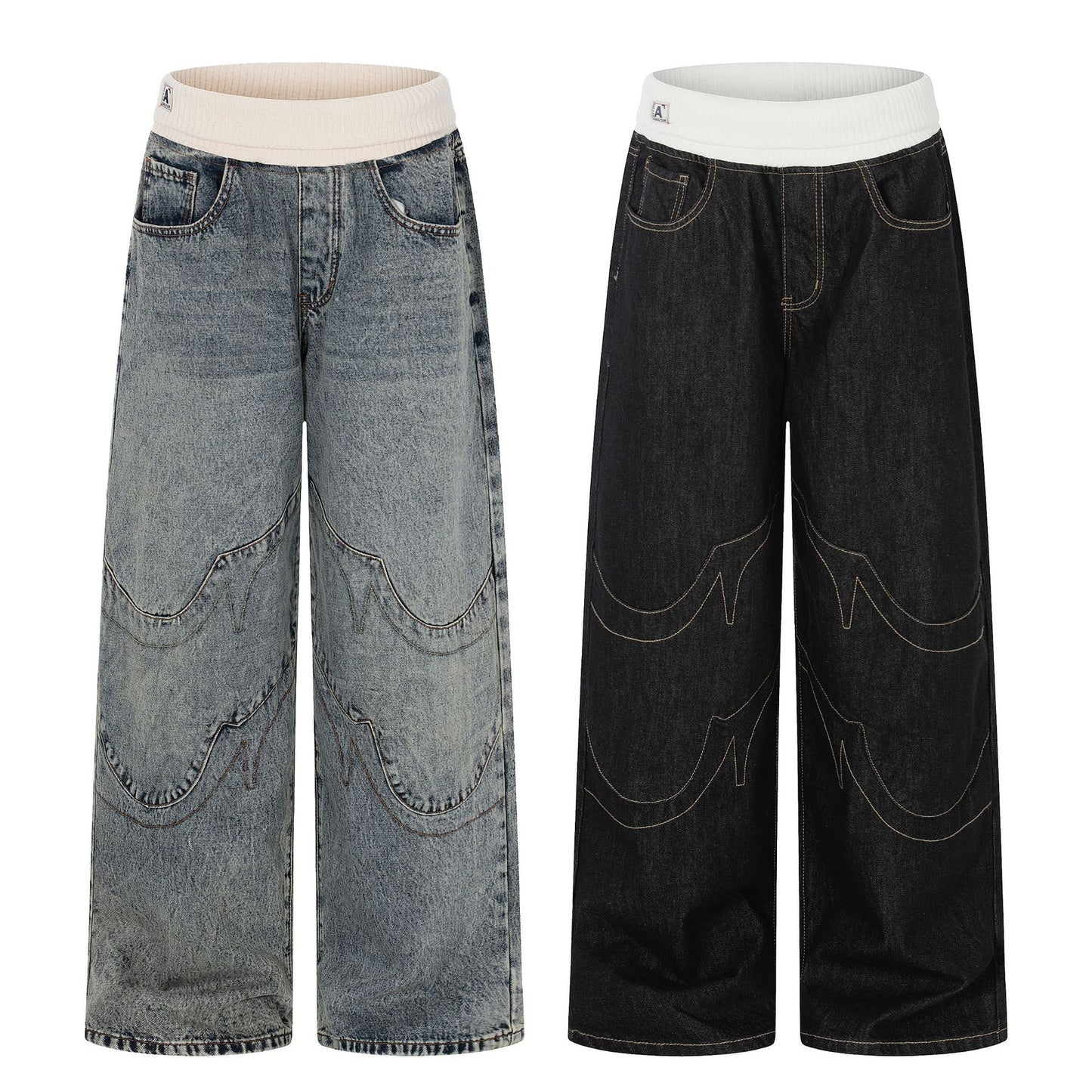Deconstruction Patchwork Wide Leg Denim Jeans WN25851