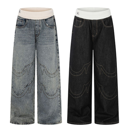 Deconstruction Patchwork Wide Leg Denim Jeans WN25851