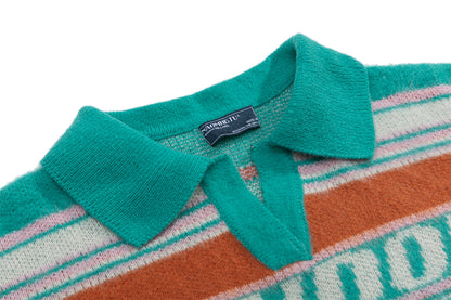 Stripe Polo Collar Knit Sweater WN11520