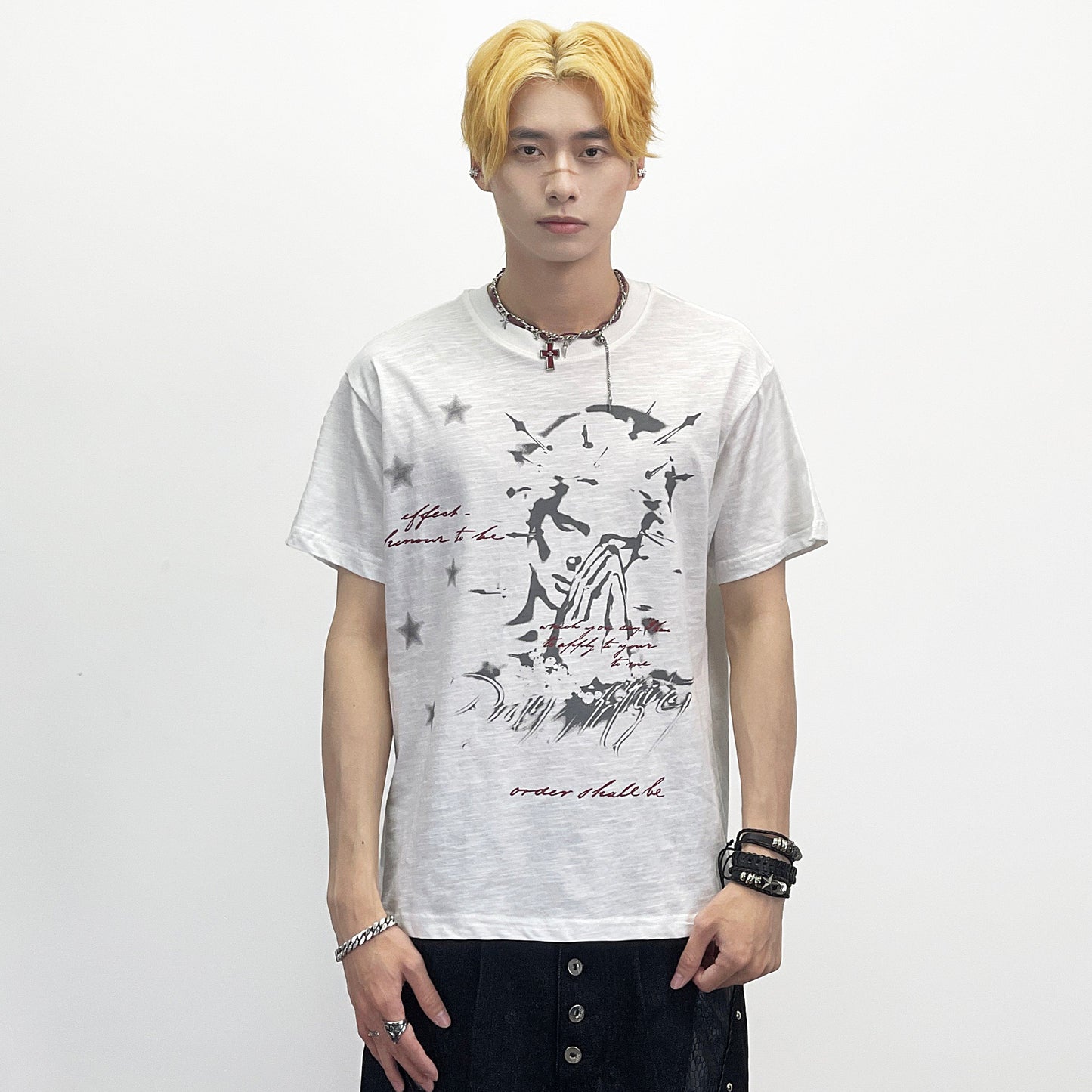 Portrait Print Structured Shoulder Short Sleeve T-Shirt WN24244