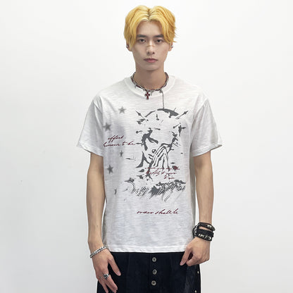 Portrait Print Structured Shoulder Short Sleeve T-Shirt WN24244