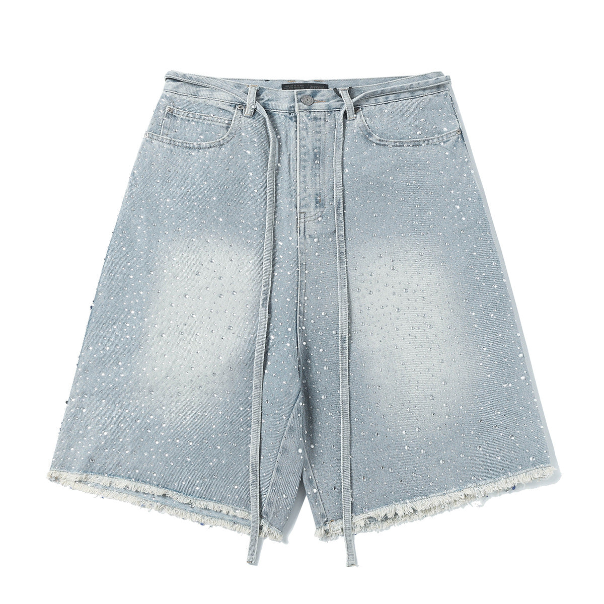 Fringe Rhinestone Wide Leg Half Denim Pants WN25612