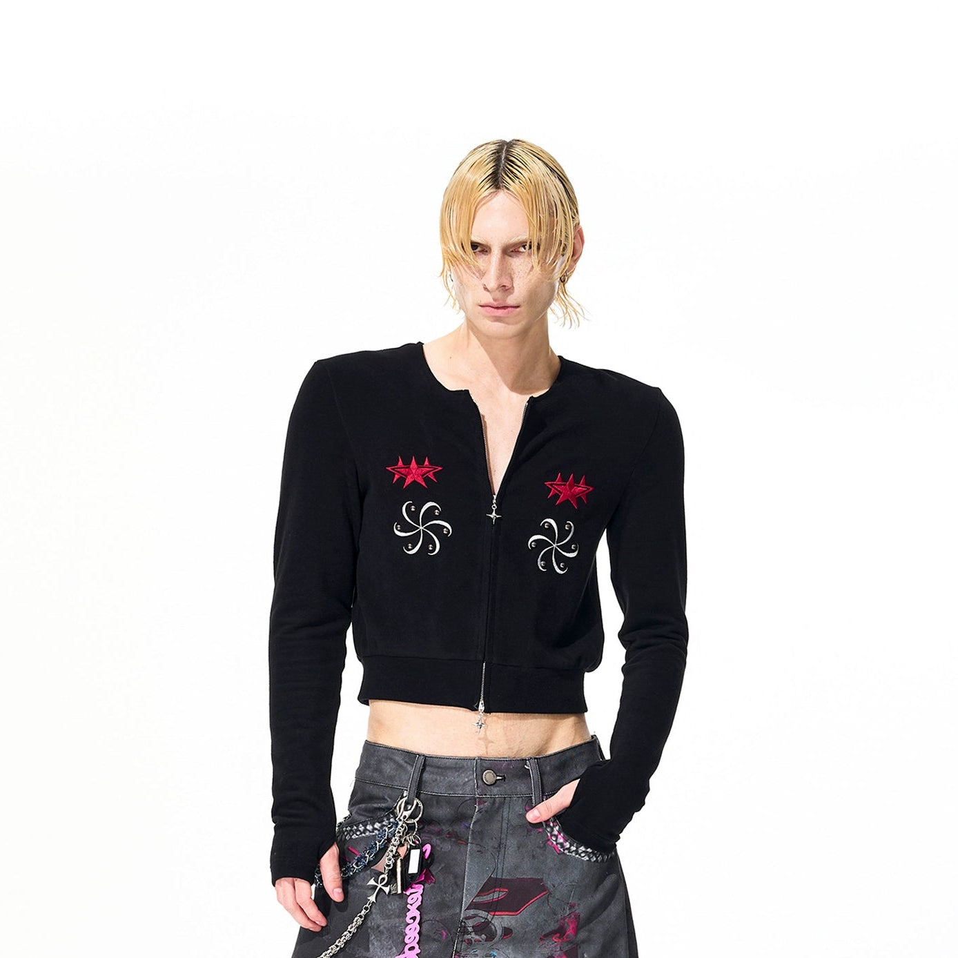 Warm Velour Hand Embroidery Short Zipper Hoodie & Cardigan WN21831