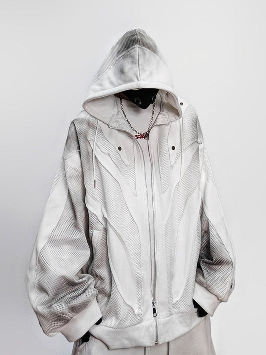 Mesh Panel Gradient Zipper Hoodie WN24011