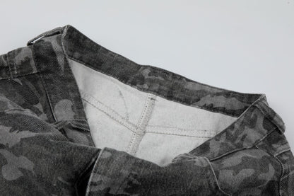 Camo Rivet Curved Wide Leg Denim Jeans WN25624