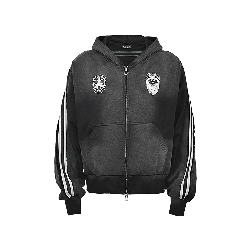 Washed Stripe Print Zipper Hoodie & Sweaetpants Setup WN20833