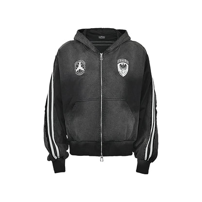 Washed Stripe Print Zipper Hoodie & Sweaetpants Setup WN20833