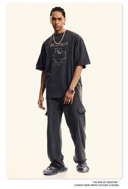 Washed Print Oversize Short-sleeve T-shirt WN6422