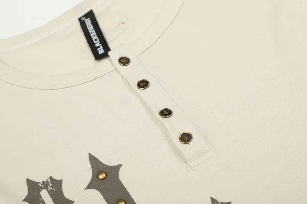 Letter Print Studs Detail Long Sleeve T-Shirt WN28032