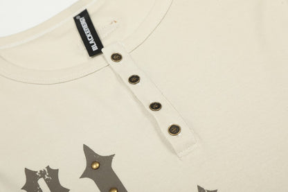 Letter Print Studs Detail Long Sleeve T-Shirt WN28032